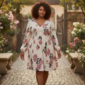 Torrid Rory Floral Long Sleeve Dress Smocked Bodice Gauze Woven Dress M/L  NWT